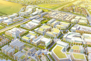 A rendering of a proposed transit-oriented development area in Livermore, should the city win a controversial extension of Bay Area Rapid Transit (BART).